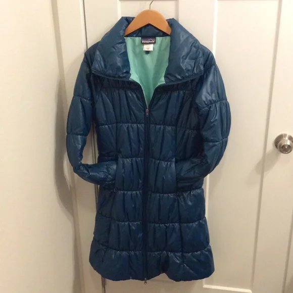 Patagonia W's Medium 3/4 Length puffer Coat - Teal - Picture 1 of 6